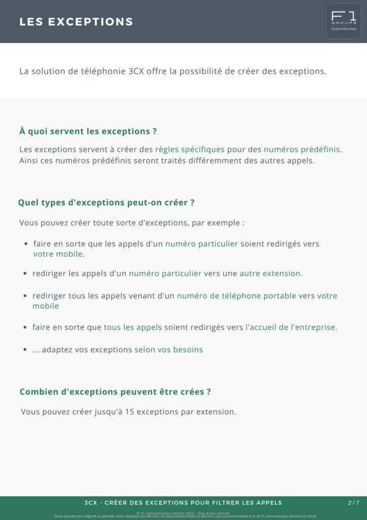 Créer des exceptions pour filtrer les appels 2