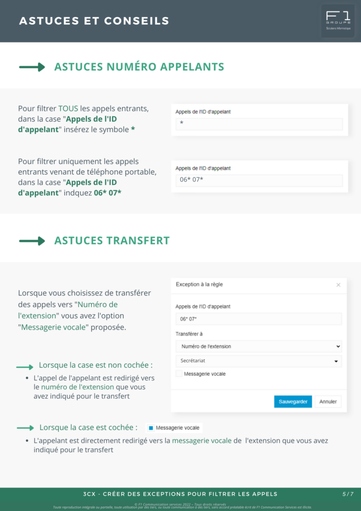 Créer des exceptions pour filtrer les appels 5