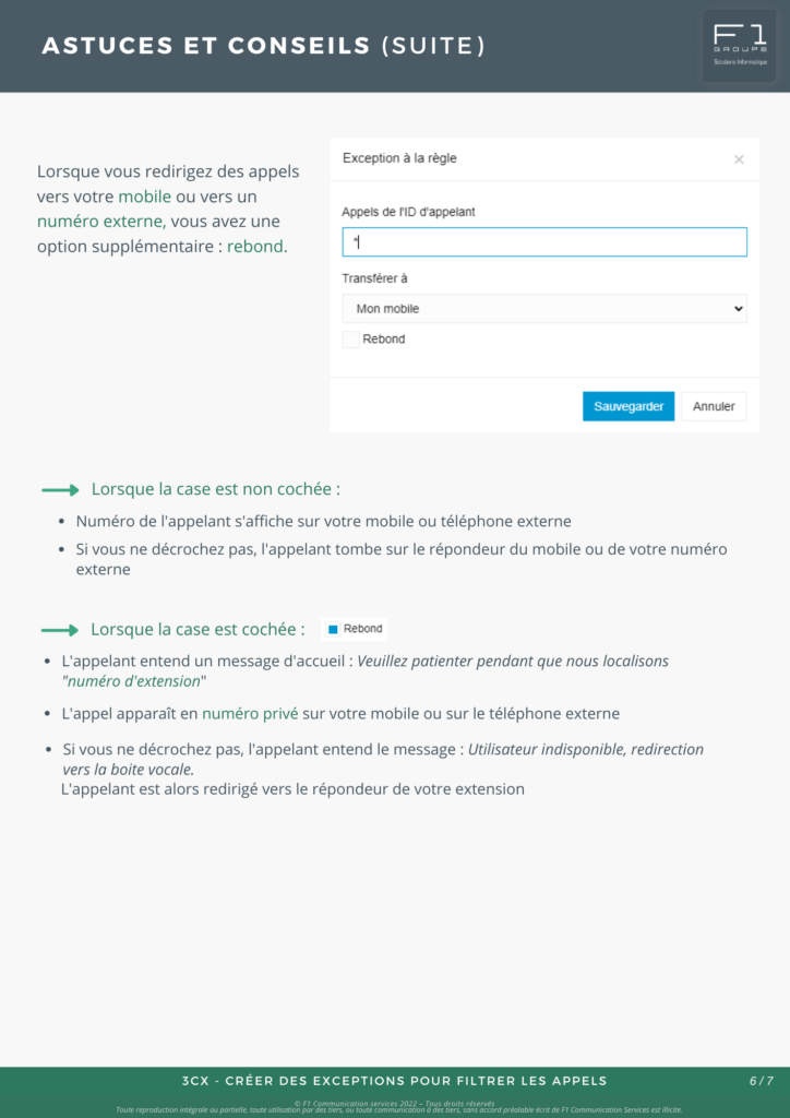 Créer des exceptions pour filtrer les appels 6