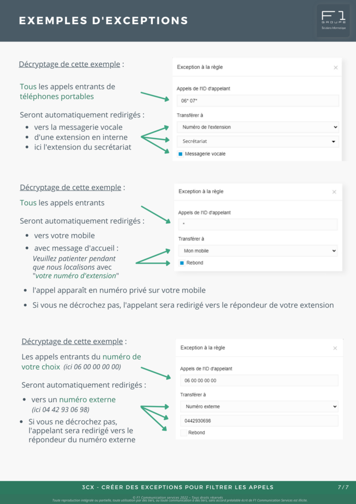 Créer des exceptions pour filtrer les appels 7