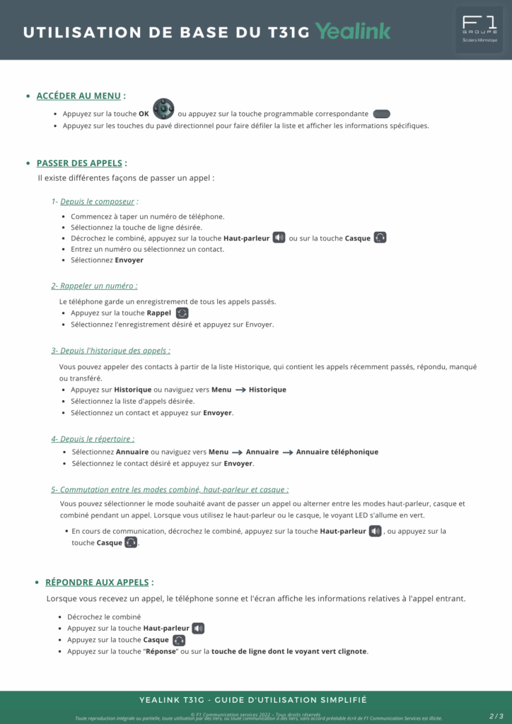 Guide d'utilisation T31G
